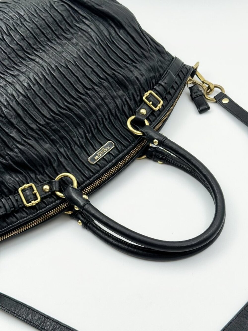 Coach Madison Gathered Leather Sophia Satchel Black Shoulder Crossbody Bag - Picture 5 of 12